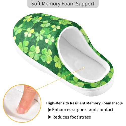 JUNZAN St.Patrick's Green Shamrocks Women Cotton Slippers Comfortable Memory Foam Bedroom Shoes for Travel Birthday Presents 6-72