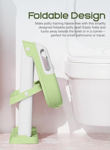 Image of Baybee Western Potty Seat for Kids | Baby Toilet Seat Chair with Ladder, Adjustable Step Height & Cushion Seat | Portable Potty Training Seat for 1-8 Years Child Boys Girls (Green)