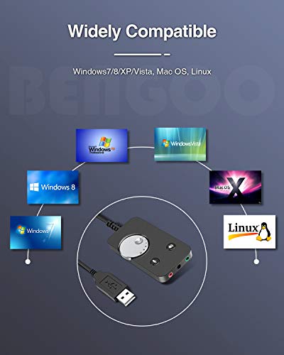 USB Sound Card 7.1 Channel BENGOO USB Audio Headset Headphone Aux Adapter with USB to 3.5mm Audio and Microphone Jack, External Stereo Sound Card for Gaming Headset, Windows, Laptops, PC, Mac, PS4