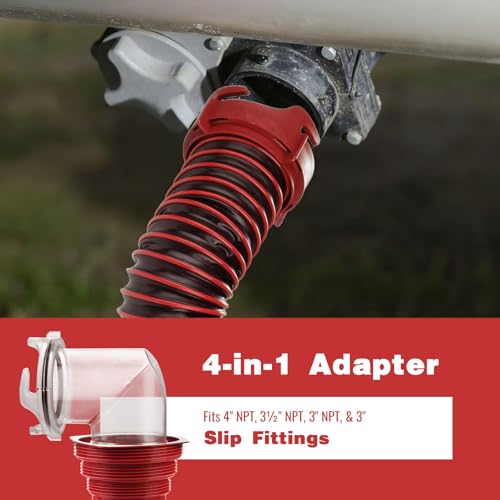 Image of 15FT RV Sewer Hose Kit: Heavy Duty Camper Waste Hose with Leak-Proof Swivel Fittings, 90 Clear Elbow, 4-in-1 Adapter, TPE Tech for Crush-Proof and UV-Resistant