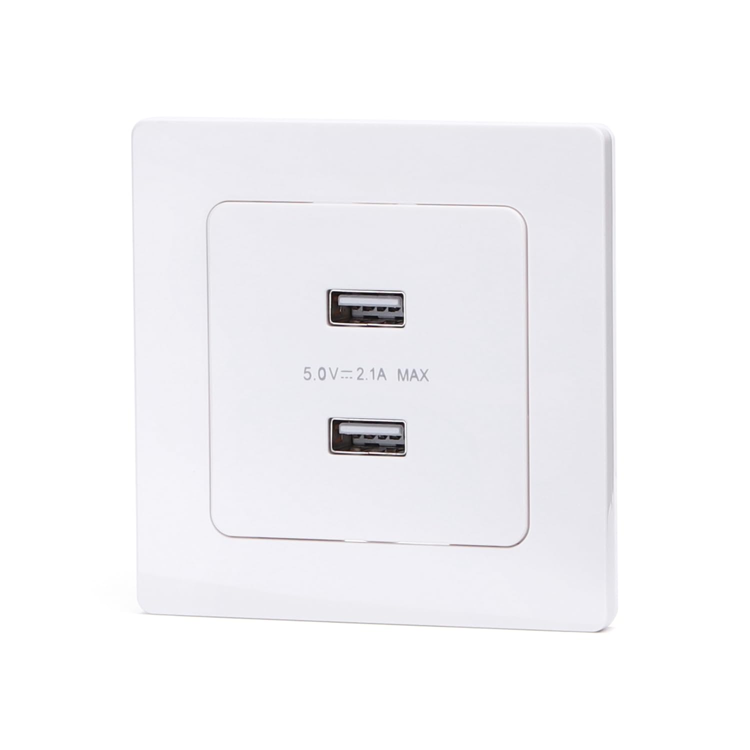 VoltShine 2 USB socket adapter with elegant design in white, compatible with German and French standards. Ideal for charging devices efficiently and safely.