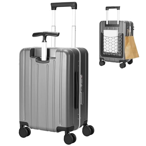 MRPLUM Carry On Luggage Double Handle Suitcase with Net Pocket,Hard Shell Spinner Wheels Luggage with TSA Lock&Seat Belt,20 inch,Grey