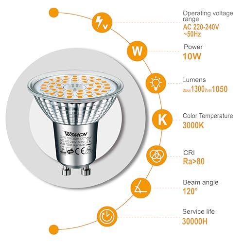 WSMCN GU10 LED Bulbs 10W, Warm White 3000K 1050lm, 140W Halogen Bulb Equivalent, Energy Saving Light Bulbs - Image 2