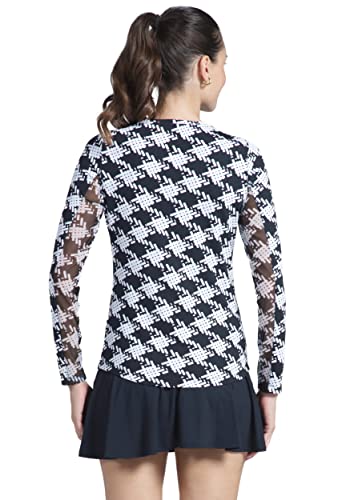 Ibkul Athleisure Wear Sun Protective Upf 50+ Icefil Cooling Tech Kimberly Print Long Sleeve Crew Neck – 12376 Hot Pink/White Kimberly M #TOP3