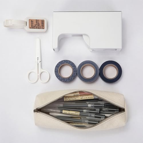 Image of Canvas Pencil Case Stationery Bag Pencil Case Storage Cosmetic Bag (Beige, S)