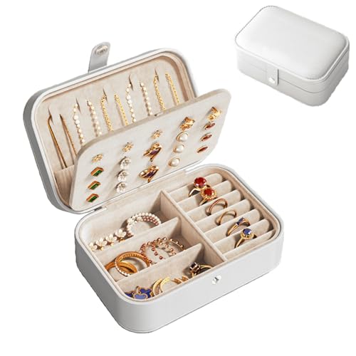 PACIOCEAN Joyero, organizador de joyas de piel sintética de alta calidad, organizador de joyas de doble capa, pequeño organizador de joyas de viaje, estuche de almacenamiento para niñas y mujeres