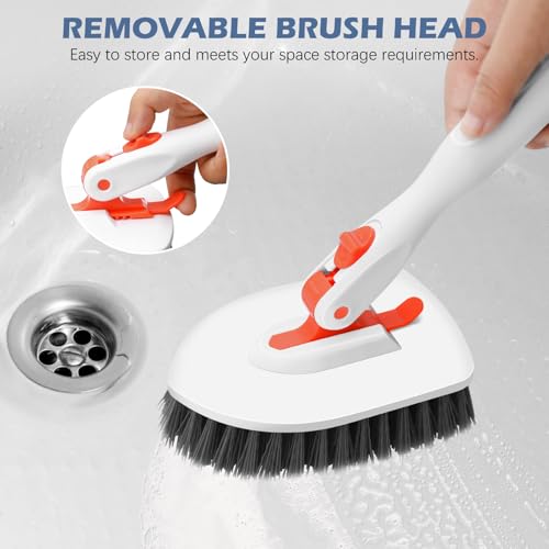 Image of SetSail Floor Scrub Brush, Tile Tub Floor Scrubber with 52-inch Adjustable Long Handle Shower Cleaner Brush for Cleaning Toilet Kitchen Bathroom Tub Tile Wall Sink, White Orange