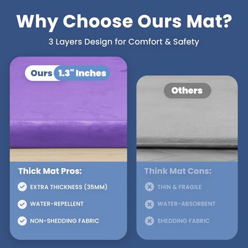 Image of Baby Play Mat for Floor,1.3 inch Thick Elasti-Foam 50x50 Playpen Mat for Toddlers Infant kids,Water-Repellent Soft Coral Velvet for Tummy Time,Non-Slip Backing for Crawling,Tatami Style(Lavender)