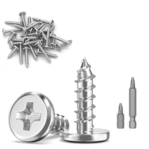 30Pcs M4 x 12mm Flat Head Self-Tapping Screws, 304 Stainless Steel Phillips Drive Fastener Screws, Cross Drive Self Drilling Screws 2 Bits for Wood, Furniture and DIY Projects