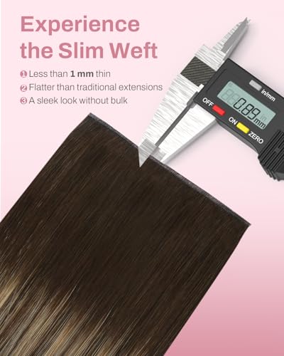Image of Moresoo Clip in Human Hair Extensions, Balayage Brown, Seamless Genius Weft | Clip in hair extensions remy hair, balayage medium brown to warm caramel, 16inch 120g 7pcs, for social, for natural styling