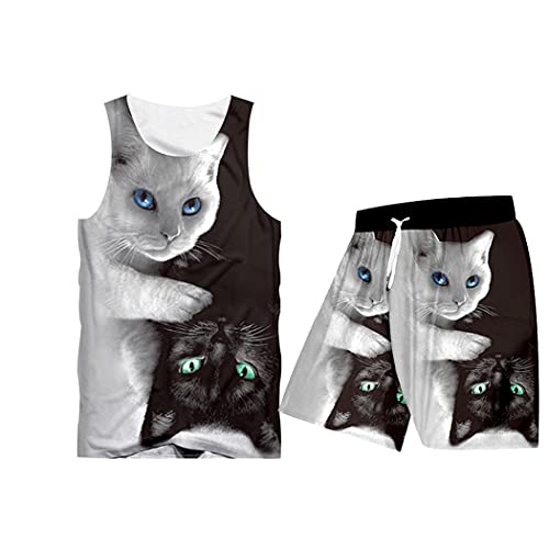 Ensemble 2 pièces homme femme zippé motif chat blanc Ttsh01510 M