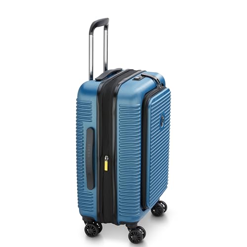 Image of DELSEY PARIS Freestyle 55 CM Small Cabin ABS /Polycarbonate 8 Wheels Global Warranty 5 Years Hard-Sided Trolley Bag /Suitcase /Luggage /Front Opening /SECURITECH Zip-Blue