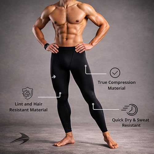 CompressionZ Men's Compression Pants for Workout, Sports | Base Layer Running Tights Leggings(Black, Large)