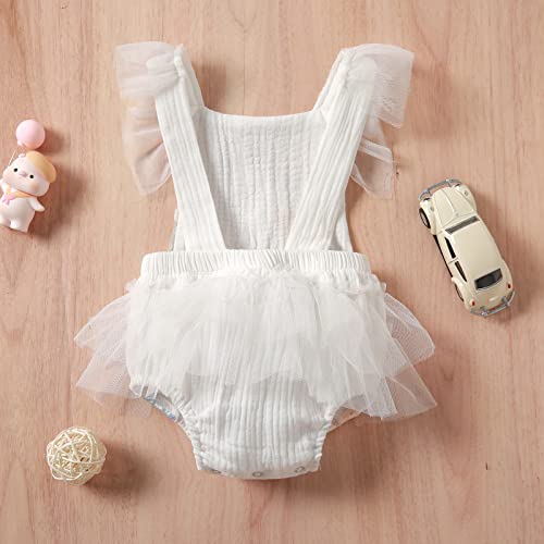 Newborn Infant Baby Girl Onesie Romper Lace Ruffle Tulle Flower Sleeveless Bodysuit Birthday Outfit Toddler Jumpsuit3