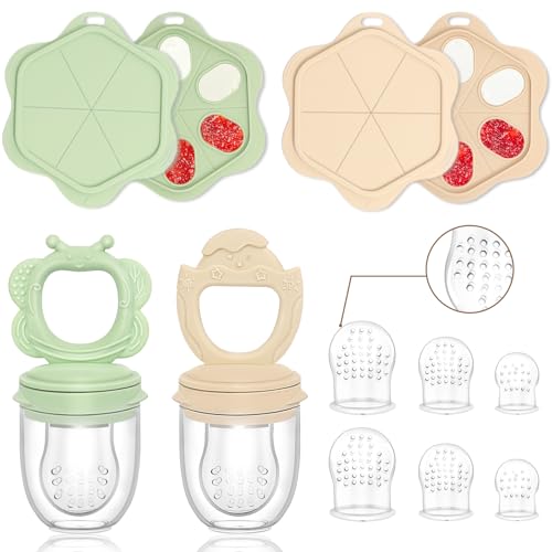 Image of 2 Pack Silicone Baby Fruit Food Feeder & Baby Food Freezer Tray Set,Baby Breastmilk Popsicle Molds Storage Containers for Teething Relief Self Feeding for Purees Baby Includes 3 Extra Food Pacifier