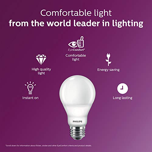 Philips LED 4 Pack A19 Soft White Dimmable Warm Glow LED, 2200-2700 Kelvin, 800 Lumen, 8.8W=60W, E27 Base - image 3