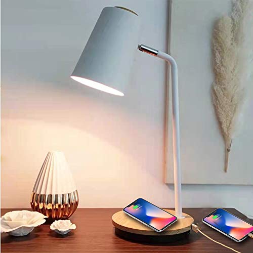 Nocolliny Wireless Charger Lamp with Type-C, USB Charger Port and 3 Way Dimmable Touch Control (White)