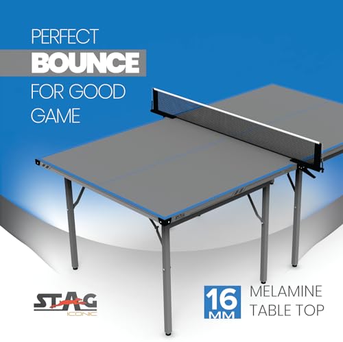 Image of Stag Midi Series Table Tennis Table - Mid-Size Portable Indoor /Outdoor Ping Pong Table, Foldable Space-Saving Design (SI-MIDITable-(Bluegrey)-M24)