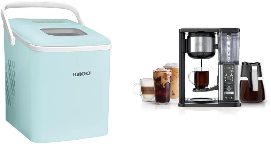 Igloo Automatic Self-Cleaning Portable Electric Countertop Ice Maker Machine with Handle, 26 Pounds in 24 Hours & Ninja CM401 Specialty 10-Cup Coffee Maker with 4 Brew Styles for Ground Coffee
