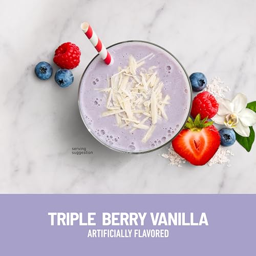 SlimFast High Protein Smoothie Mix Plus Fruit Powder, High Protein Meal Replacement Powder, Fiber, Vitamin C, 21 Servings, 1.29 Pounds, Triple Berry Vanilla (Packaging May Vary)