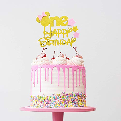 Glitter Gold Pink One Cake Topper For Girls First Birthday Minnie Party Cake Decorations #TOP4