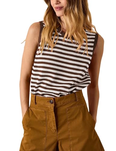 Image of Hongsui Women's Striped Color Block Sweater Vest Ribbed Knit Tank Tops Oversized Crewneck Pullover