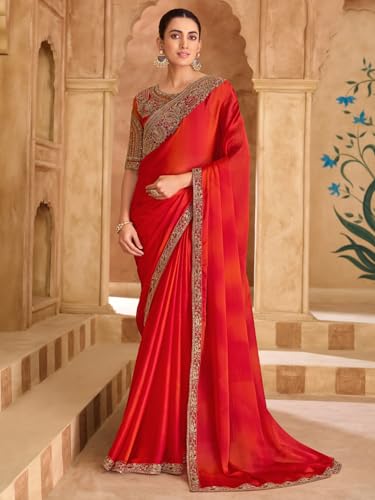Image of AKHILAM Women's Satin Sequence Embroidery Saree With Unstitched Blouse Piece(SNDLWOD1601 TFH Parent)