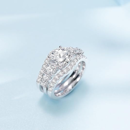 Moissanite Wedding Rings Bridal Set Center Stone 2CT,Main Ring 7 Stones,Three Rows Design，D Color VVS1 18k Gold Plated 925 Sterling Silver Wedding Band Engagement Rings for Women3