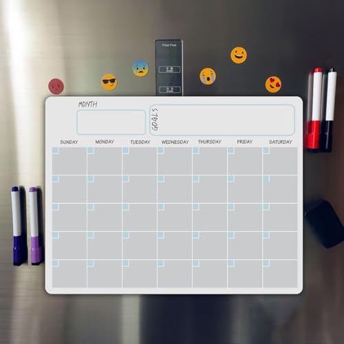 Drivstraw Calendario magnético borrable para pizarra de mensajes para refrigerador, tamaño A3 (29,7 x 42 cm), pizarra blanca de borrado en seco con material PET, compatible con (blanco)