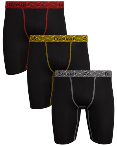 Reebok Men's 3 Pack Performance Compression Underwear - Soft Stretch Long Leg Boxer Briefs (S-XL)