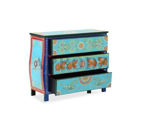 Image of APRODZ Wooden Handpainted Chest of Drawer Cabinet for Storage (Multicolor)