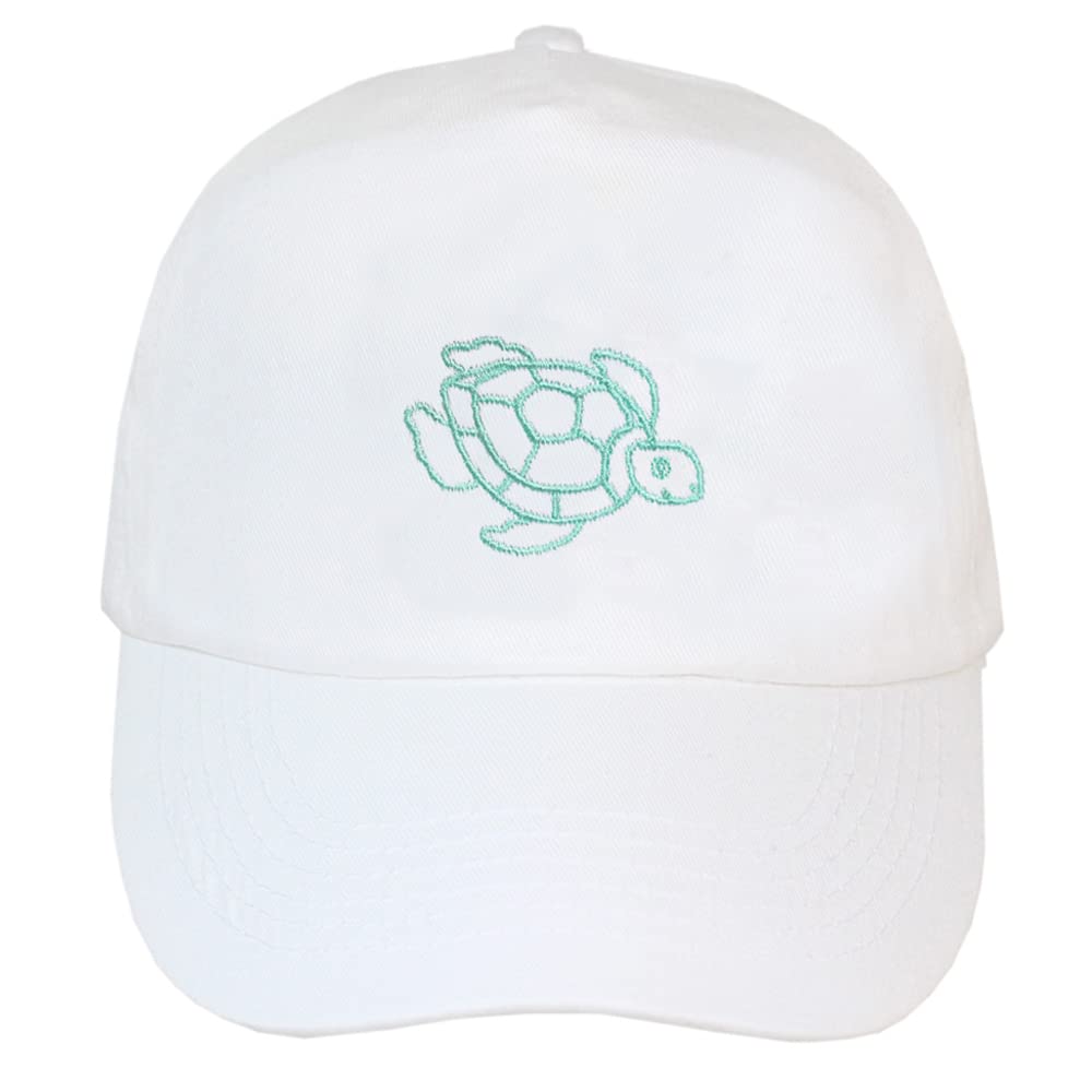 TeddyT's Girl's Sea Turtle Embroidered Design Adjustable Baseball Cap Sun Hat (5-10 Years) (White)