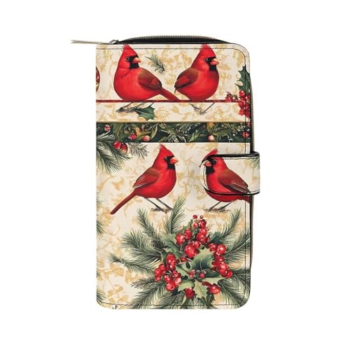 Cardinal Bird Christmas Decor Women's Wallets Leather Fold Clutch Wallet Credit Card Holder Ladies Travel Purse