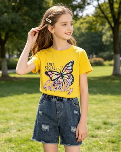 Image of 9-16Y Tween Girl Clothes 2 Piece Short Sleeve Heart Print Top and Shorts Teen Girl Summer Outfits Short Set