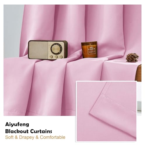 Image of Aiyufeng Pink Blackout Curtains for Bedroom 63 Inch Length 2 Panels, Solid Thermal Insulated Energy Saving Rod Pocket Window Treatment Curtains Blackout Drapes, W40 x L63 Inch,Pink