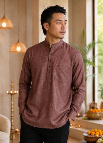 Image of Majestic Man Men's Cotton Blend Textured Regular Fit Full Sleeve Short Kurta