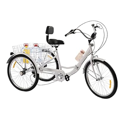 24" 7-Räder Dreirad für Erwachsene 7 Gang Fahrrad Trike mit Licht & Einkaufskorb Bicycle elektro Dreirad Fahrrad Ausgestattet mit Leuchten und Reflektoren – Bild 3