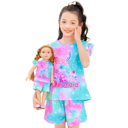 Play Tailor Girls Pajamas Matching Doll and Girl Clothes Pjs Summer Outfits Set Flying Short Sleeve for Teen Kids