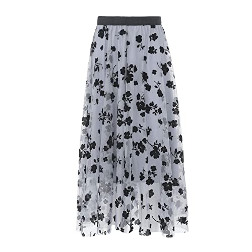 OutTop Long Skirts for Women Swing Floral Print Tulle Skirt Elastic Waist Loose Elegant Pleated Maxi Skirt Dresses (Gray, XXL) OutTop Long Skirts for Women Swing Floral Print Tulle Skirt Elastic Waist Loose Elegant Pleated Maxi Skirt Dresses (Gray, XXL)
