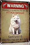 toppacific samoyed - poster vintage divertente in metallo, motivo: cane protetto, in alluminio, decorazione da parete, 30,5 x 20,3 cm, per la decorazione della casa mancave (1344)