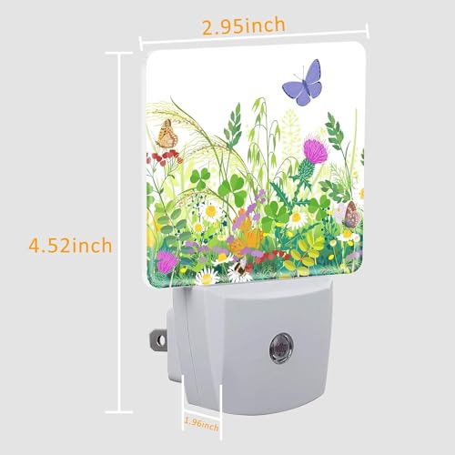 Image of Spring Butterfly Plug-in LED Night Light,Floral Wildflowers Auto Dusk to Dawn Sensor Nightlights Plug into Wall,Flower White Energy Efficient Night light for Bedroom,Bathroom,Kitchen,Stairs,Hallway