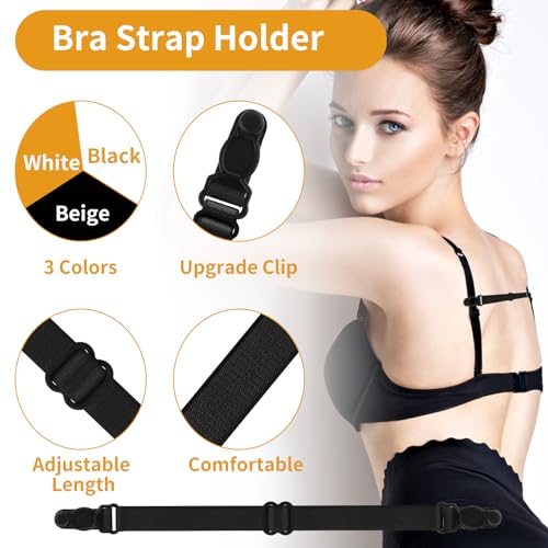 Prasacco 6 Pcs Bra Strap Holders for Slipping, Women's Elastic Bra Strap Holder Bra Clips to Make Racerback Conceal Straps Bra Accessories3
