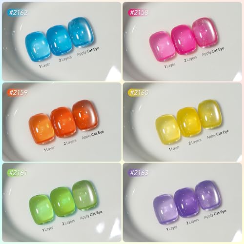 Image of GAOY Jelly Neon Gel Nail Polish Set, 6 Transparent Summer Colors Sheer Green Pink, Soak Off UV Light Cure Gel Polish Kit for Nail Art DIY at Home