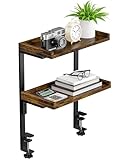 ART-GIFTREE Clamp On Desk Shelf 2-Tier, 12.5 inche Wood Shelving Unit for Office Desk/Gaming Accessories, Tabletop Book Storage Rack, Shelf for Top & Under of Desk, Brown