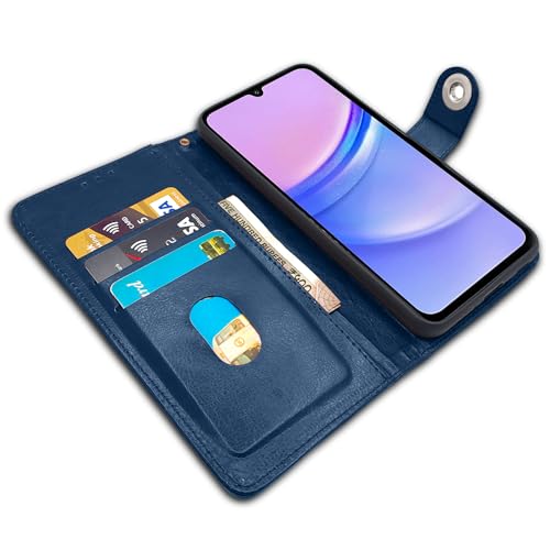 Image of Pikkme Flip Cover Leather Finish | Inside TPU with Card Pockets | Wallet Stand and Shock Proof | Complete Protection Button Flip Case for Samsung Galaxy F15 5G / M15 5G / M15 Prime 5G (Blue)