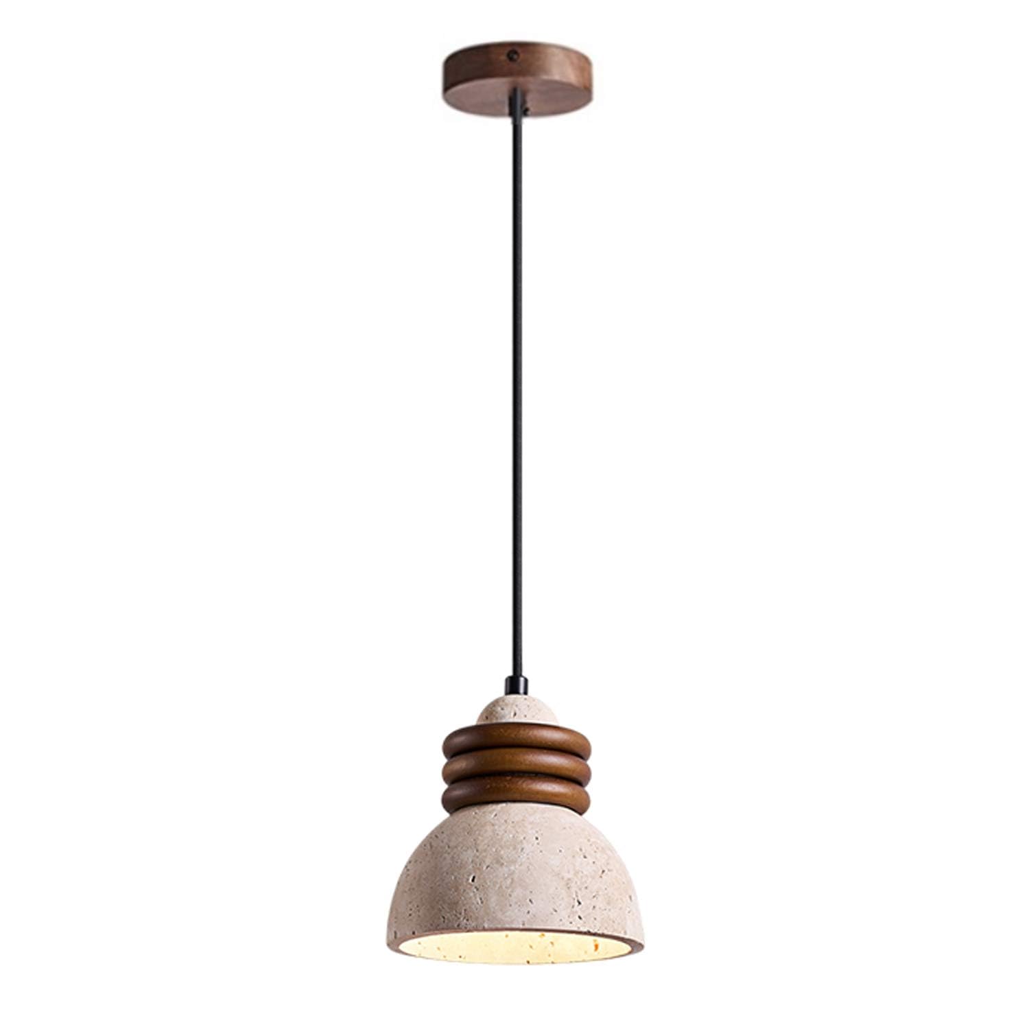 USMJQVZ Natural Cave Stone Pendant Light, Wabi Sabi Travertine & Wood Hanging Lamp For Dining Room Bedroom Hallway Hanging Ceiling Lamp