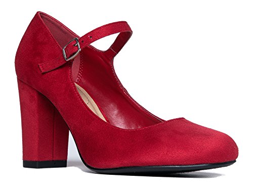 Encuentra la mejor selección de Zapato tacón rojo - los más vendidos. 37 J. Adams - Zapatos de tacón alto para mujer con punta redonda y tacón alto Mary Jane, Lápiz labial de gamuza vegana, 7 US