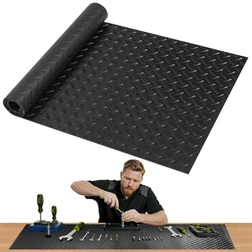 Image of Workbench Mat, PVC Work Bench Mat with Non-Slip Texture, 2mm Thick Scratch & Stain Resistant Surface for Painting, Woodworking, Crafting, Building and Tool Protection (Black, 16.93 inch x47.24 inch)