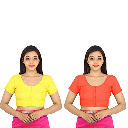 Image of Namita Women's Rubia Cotton Half Sleeve Blouse (U-COT-COM-2-YELLOW-ORANGE-36 Yellow-Orange 36)