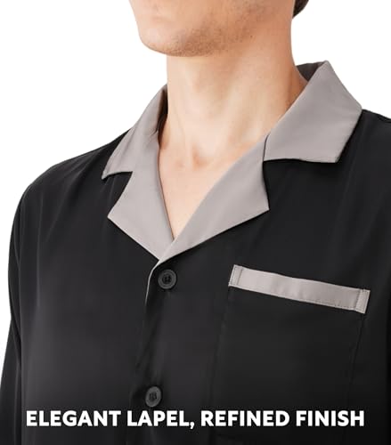 DAVID ARCHY Mens Satin Pajamas Set Soft Lightweight Summer Sleepwear Short Sleeve 2-Piece Lounge Set with Pockets4